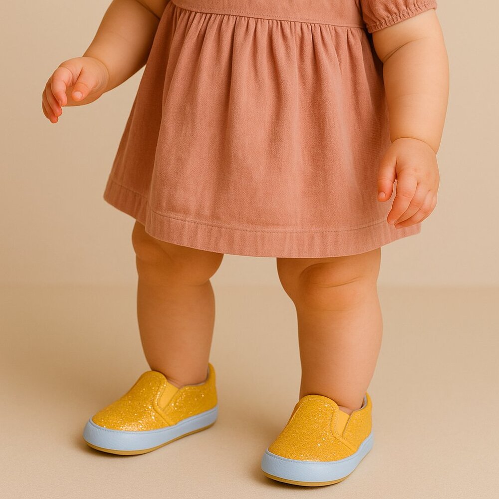 A Bear Co Toddler Size 3‎ IMPERFECT Orange Smooth Glitter Slides Flats